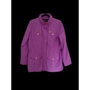 Style & Co. Sport Women's Anorak Jacket Multi-Pocket Roll Tab Lined Lilac SZ‎ PL
